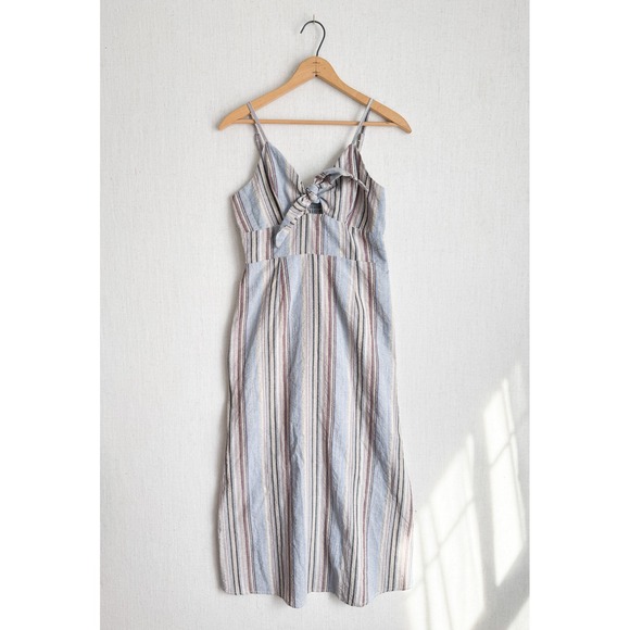 THML Dresses & Skirts - THML Anthropologie Womens Blue Striped Tie Front Midi Dress Smocked Back Small